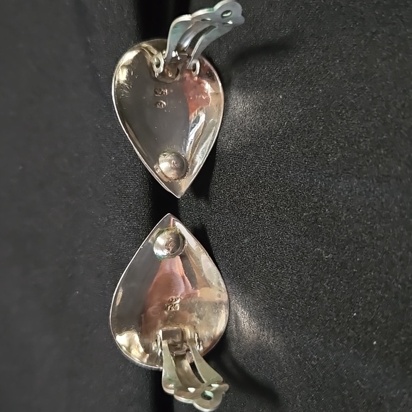 Vintage 925 Silver & Turquoise Clip On Earrings - Picture 3 of 4